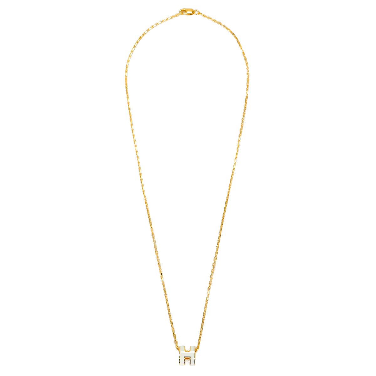 HERMES necklace Mini Pop H Pendant Blanc (White) Gold plated/Lacquer[BRAND NEW][Authentic]