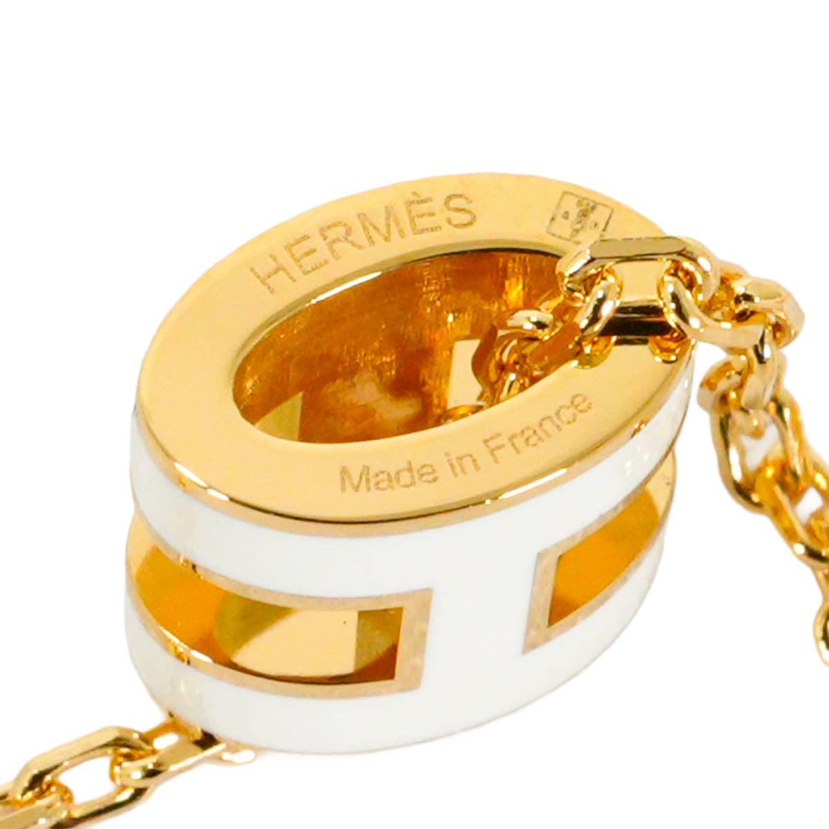 HERMES necklace Mini Pop H Pendant Blanc (White) Gold plated/Lacquer[BRAND NEW][Authentic]