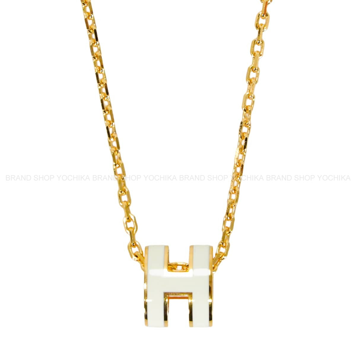 HERMES necklace Mini Pop H Pendant Blanc (White) Gold plated/Lacquer[BRAND NEW][Authentic]
