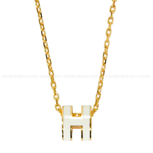 HERMES necklace Mini Pop H Pendant Blanc (White) Gold plated/Lacquer[BRAND NEW][Authentic]