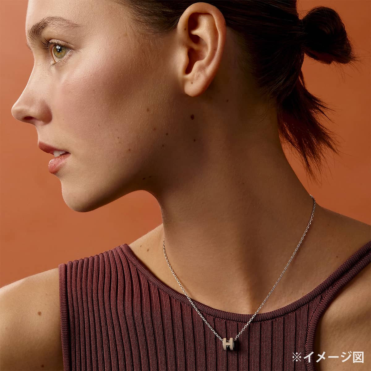 HERMES necklace Mini Pop HMarron Grace Shilver plated/Lacquer Silver HW[BRAND NEW][Authentic]