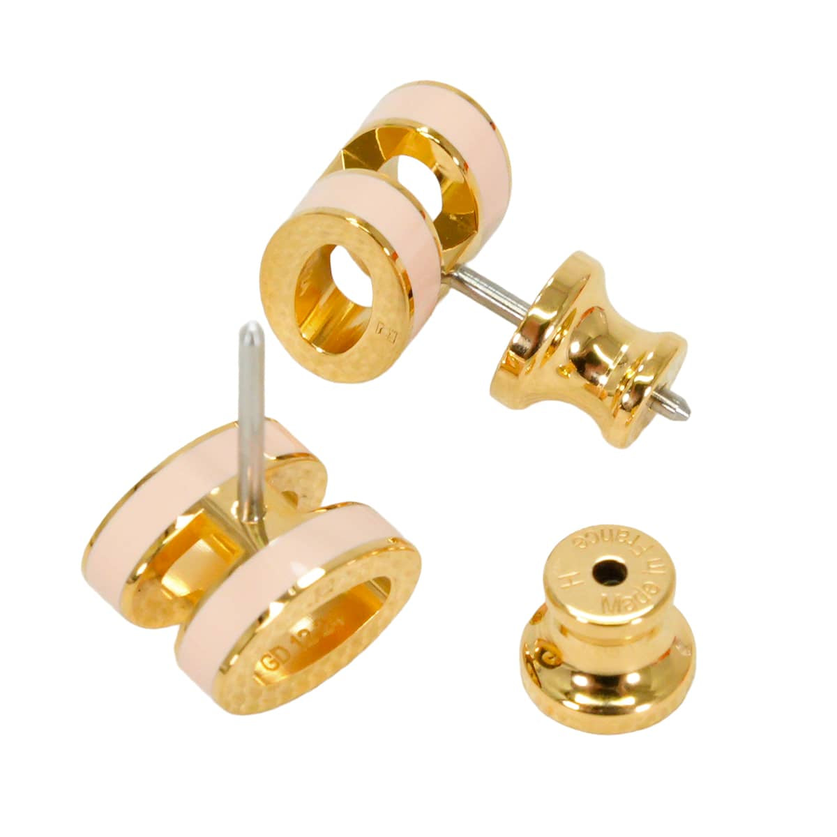 HERMES pierced earring Mini Pop H Rose Dragee Gold plated palladium/Lacquer Gold HW[BRAND NEW][Authentic]