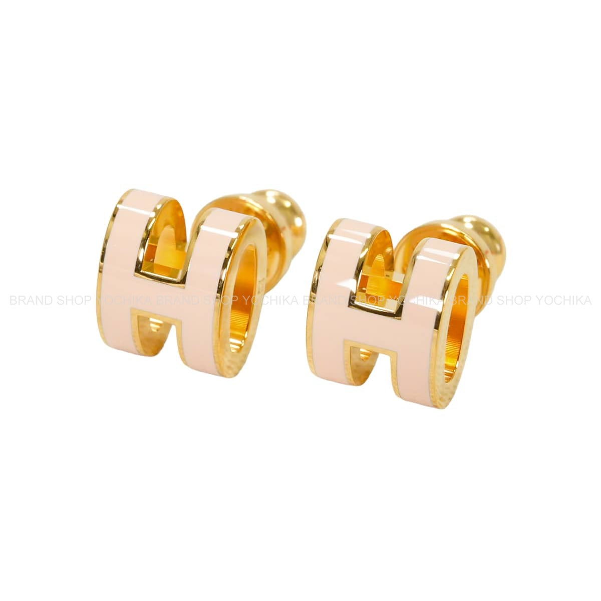 HERMES pierced earring Mini Pop H Rose Dragee Gold plated palladium/Lacquer Gold HW[BRAND NEW][Authentic]