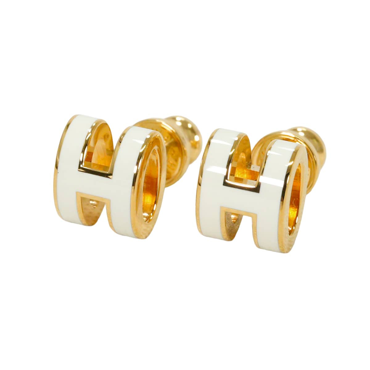 HERMES pierced earring Mini Pop H Earring Blanc (White) Gold plated/Lacquer[BRAND NEW][Authentic]