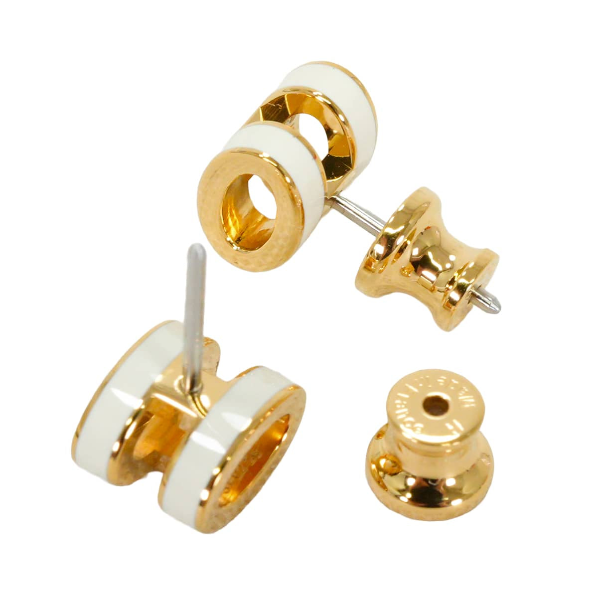 HERMES pierced earring Mini Pop H Earring Blanc (White) Gold plated/Lacquer[BRAND NEW][Authentic]