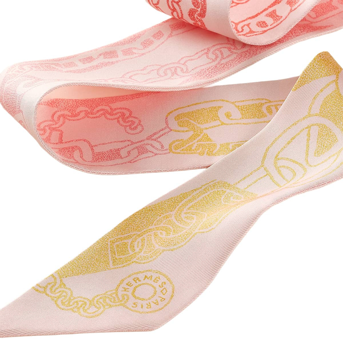 HERMES scarf Twilly Boucle et MaillonRose Nacre / Red / Yellow Silk100% H064367S 05[BRAND NEW][Authentic]