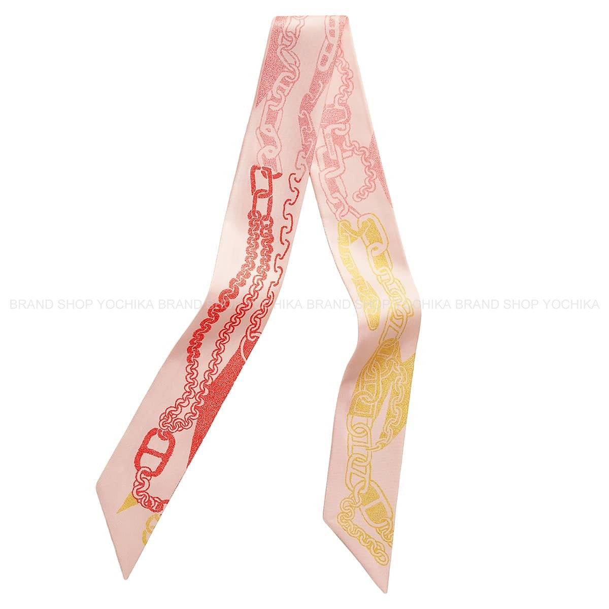HERMES scarf Twilly Boucle et MaillonRose Nacre / Red / Yellow Silk100% H064367S 05[BRAND NEW][Authentic]