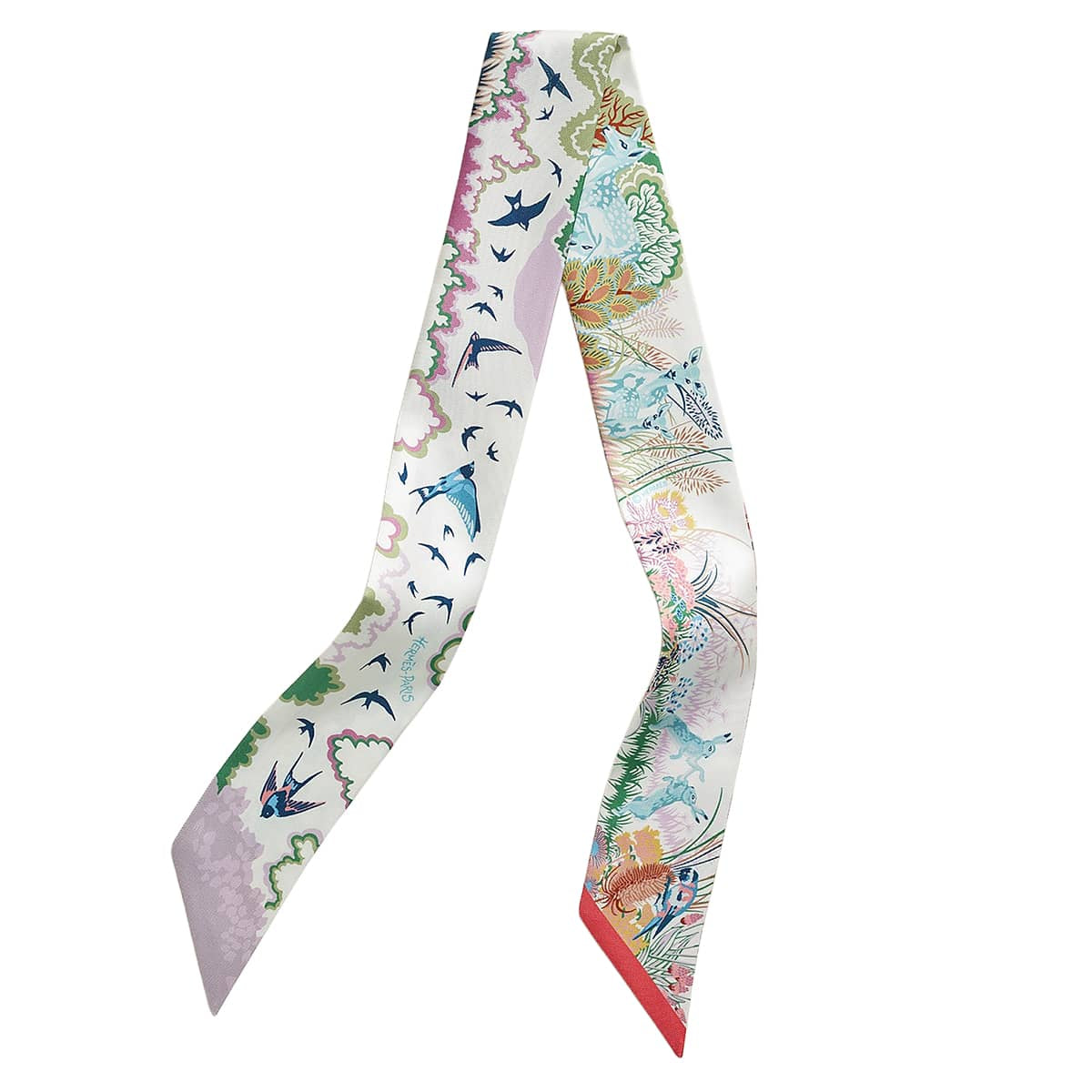 HERMES scarf Twilly Rewilding Nature Blanc (White)/Mauve/Veil Silk100% H064297S 02[BRAND NEW][Authentic]