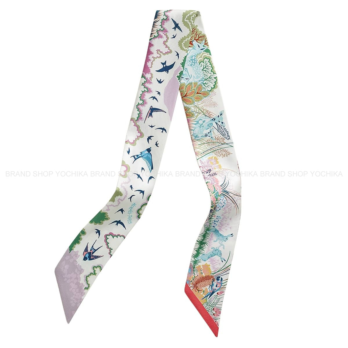 HERMES scarf Twilly Rewilding Nature Blanc (White)/Mauve/Veil Silk100% H064297S 02[BRAND NEW][Authentic]