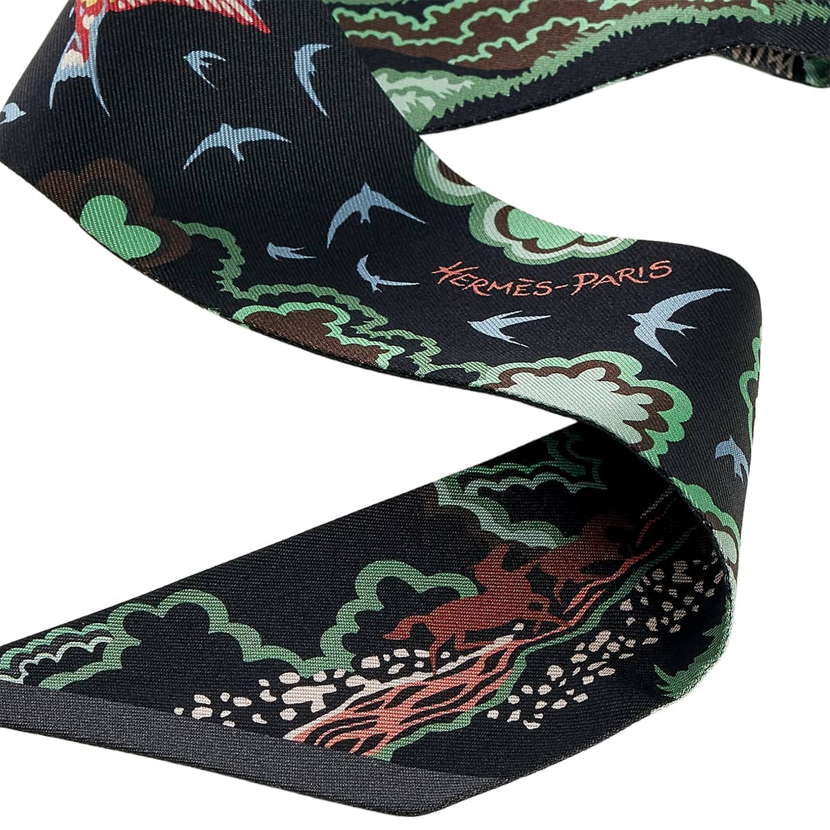 HERMES scarf Twilly Rewilding Nature Ebene/Green/Corail Silk100% H064297S 01[BRAND NEW][Authentic]