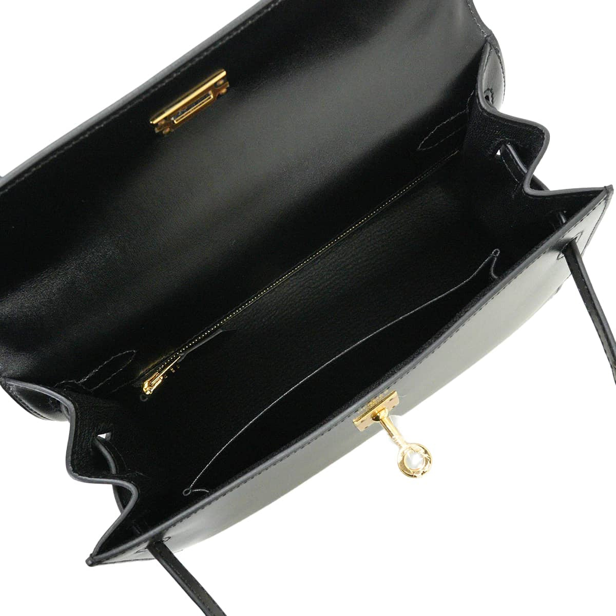 HERMES Shoulder bag Kelly25 Sellier Noir (Black) Box Calf Gold HW Stamp W[EXCELLENT][Authentic]