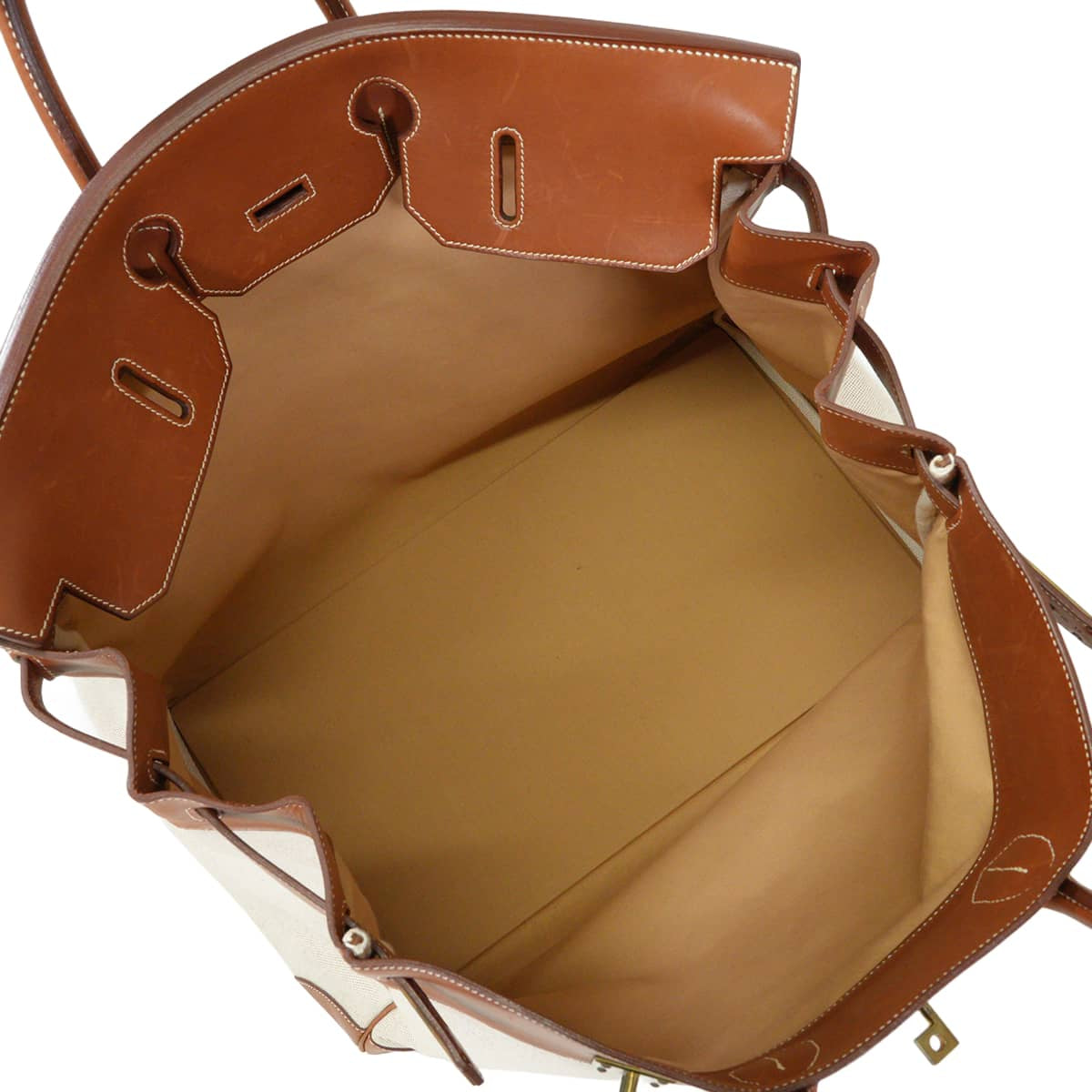 [Pre-loved] HERMES Handbag Haut a Courroies 50 Naturel/Fauve Toile H/Veau Barenia Gold HW Stamp □E[USED A][Authentic]