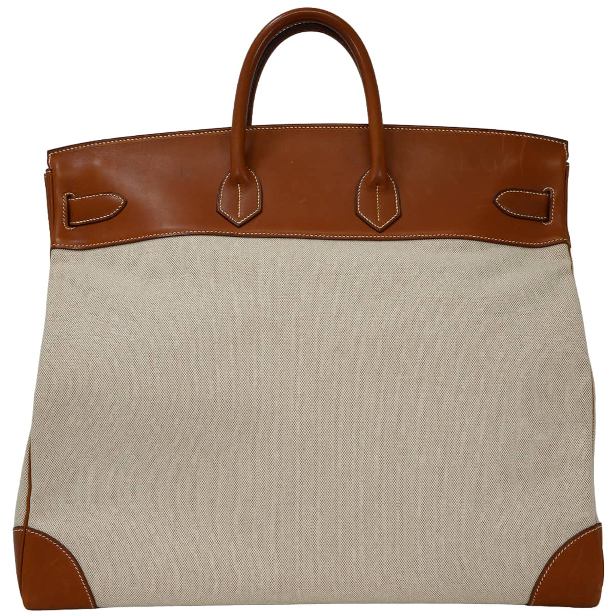 [Pre-loved] HERMES Handbag Haut a Courroies 50 Naturel/Fauve Toile H/Veau Barenia Gold HW Stamp □E[USED A][Authentic]