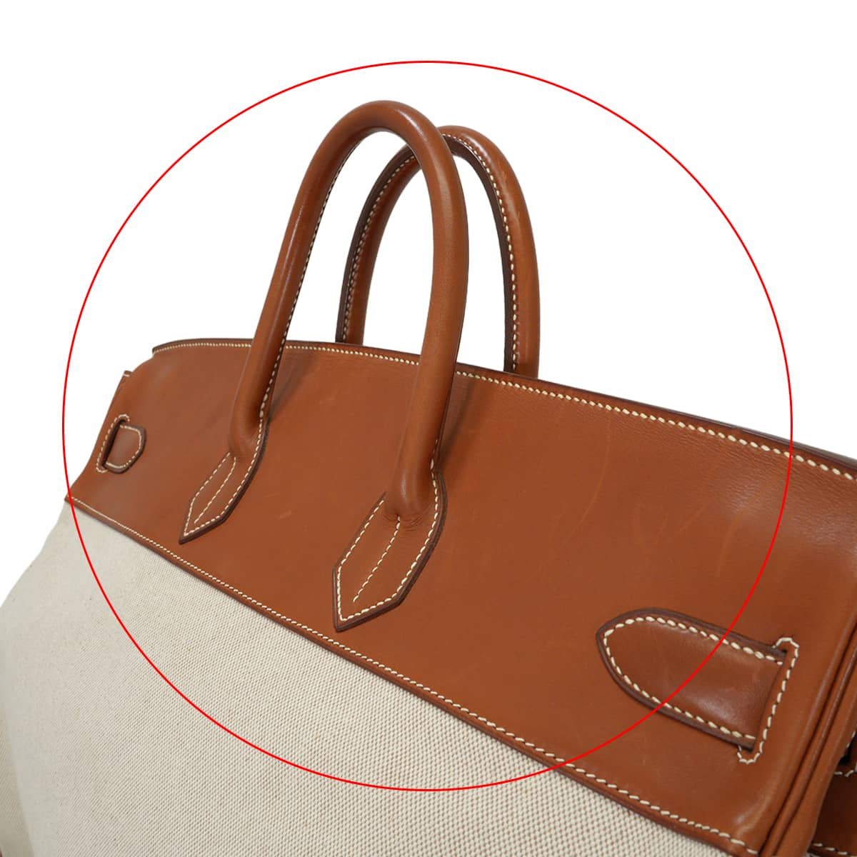 [Pre-loved] HERMES Handbag Haut a Courroies 50 Naturel/Fauve Toile H/Veau Barenia Gold HW Stamp □E[USED A][Authentic]