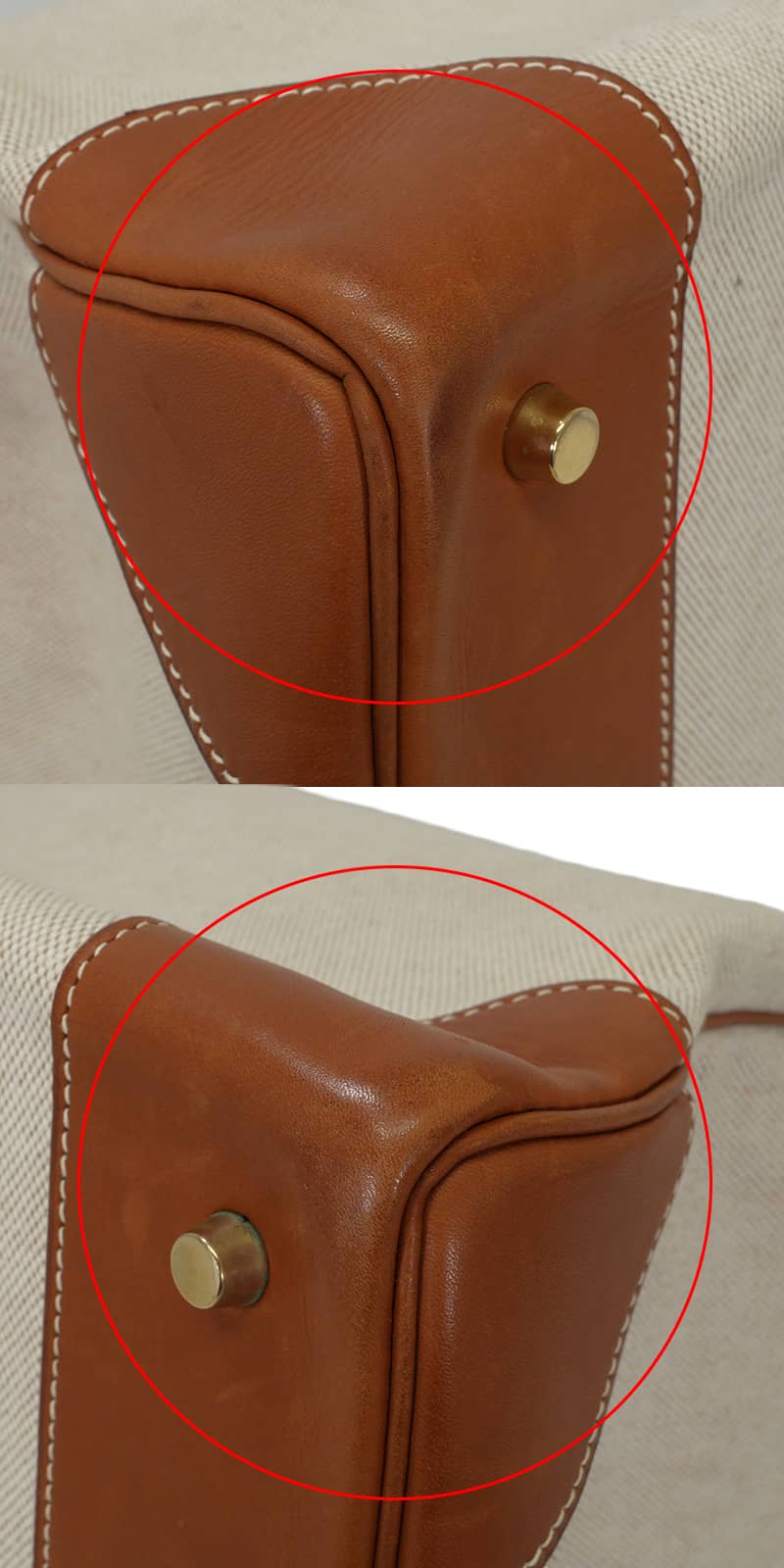 [Pre-loved] HERMES Handbag Haut a Courroies 50 Naturel/Fauve Toile H/Veau Barenia Gold HW Stamp □E[USED A][Authentic]