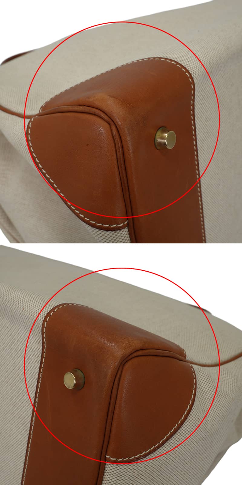[Pre-loved] HERMES Handbag Haut a Courroies 50 Naturel/Fauve Toile H/Veau Barenia Gold HW Stamp □E[USED A][Authentic]