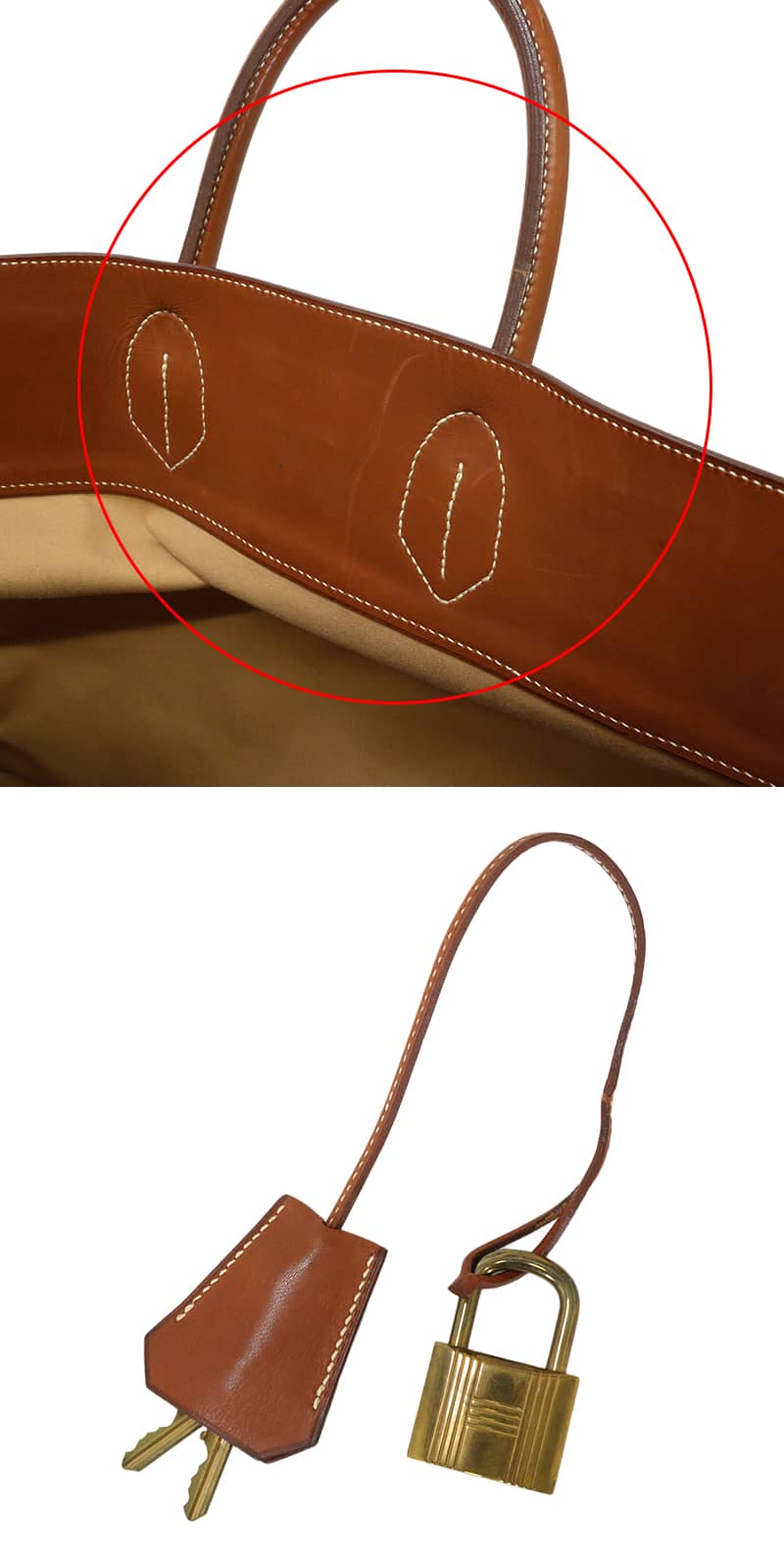 [Pre-loved] HERMES Handbag Haut a Courroies 50 Naturel/Fauve Toile H/Veau Barenia Gold HW Stamp □E[USED A][Authentic]