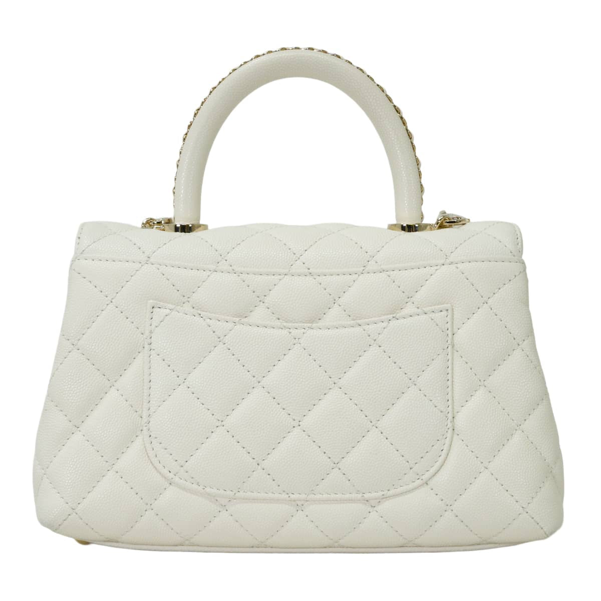[Pre-loved] CHANEL Handbag Matelasse Coco Handle 24 XS Chain Top Handle Blanc (White) Graind Calf(Caviarskin) Champagne Gold HW A92990[LIKE NEW][Authentic]