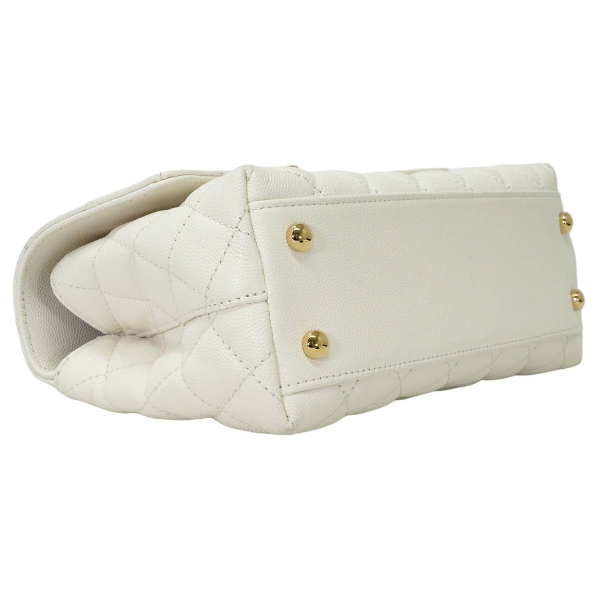 [Pre-loved] CHANEL Handbag Matelasse Coco Handle 24 XS Chain Top Handle Blanc (White) Graind Calf(Caviarskin) Champagne Gold HW A92990[LIKE NEW][Authentic]