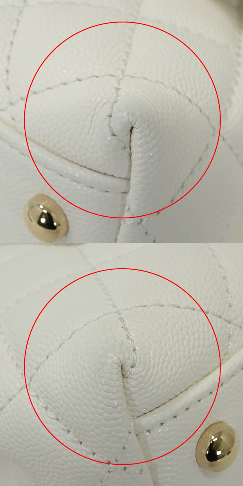 [Pre-loved] CHANEL Handbag Matelasse Coco Handle 24 XS Chain Top Handle Blanc (White) Graind Calf(Caviarskin) Champagne Gold HW A92990[LIKE NEW][Authentic]