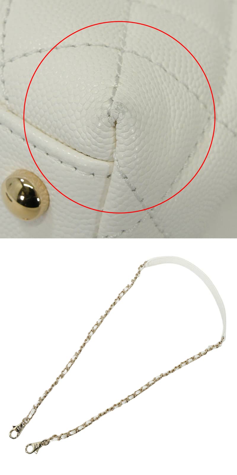 [Pre-loved] CHANEL Handbag Matelasse Coco Handle 24 XS Chain Top Handle Blanc (White) Graind Calf(Caviarskin) Champagne Gold HW A92990[LIKE NEW][Authentic]