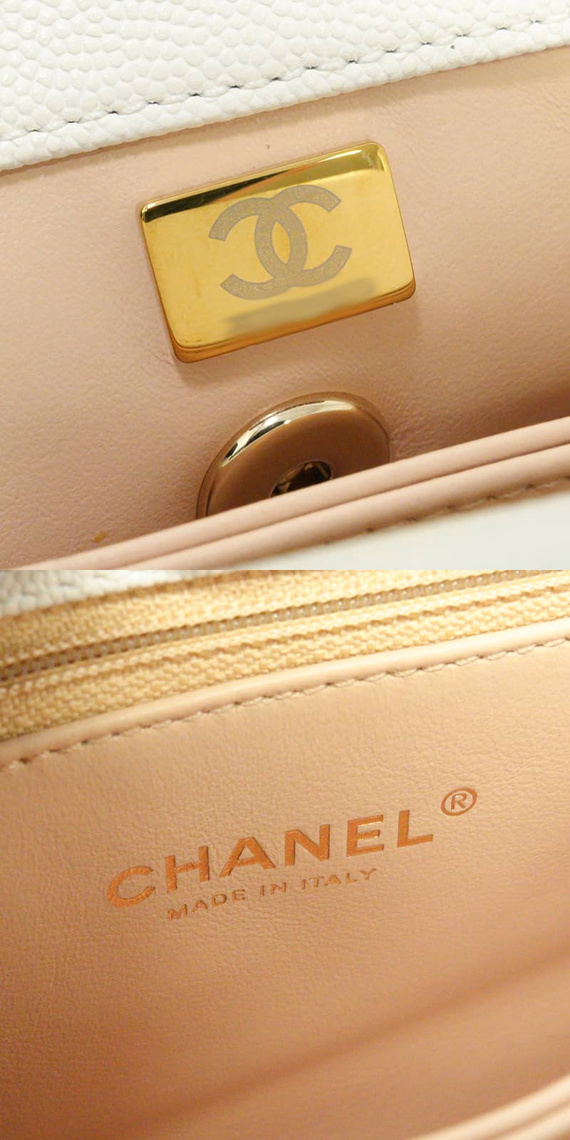 [Pre-loved] CHANEL Handbag Matelasse Coco Handle 24 XS Chain Top Handle Blanc (White) Graind Calf(Caviarskin) Champagne Gold HW A92990[LIKE NEW][Authentic]
