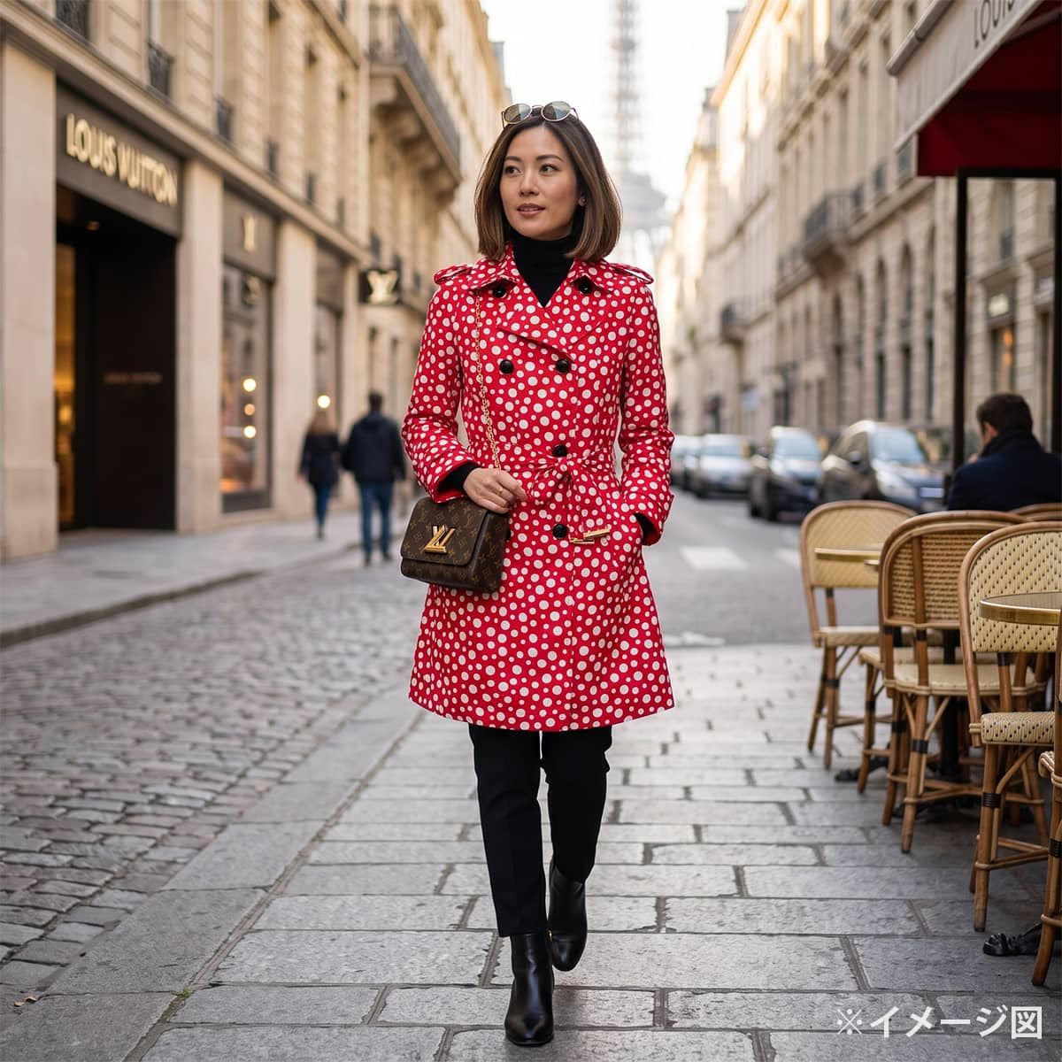 [Pre-loved] LOUIS VUITTON Trench coat LV×YK Yayoi Kusama Infinity Dots Red/Blanc (White) Nylon/Silk #36 (155 / 84A) Gold HW[LIKE NEW][Authentic]