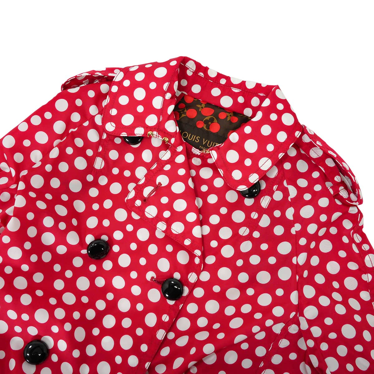 [Pre-loved] LOUIS VUITTON Trench coat LV×YK Yayoi Kusama Infinity Dots Red/Blanc (White) Nylon/Silk #36 (155 / 84A) Gold HW[LIKE NEW][Authentic]