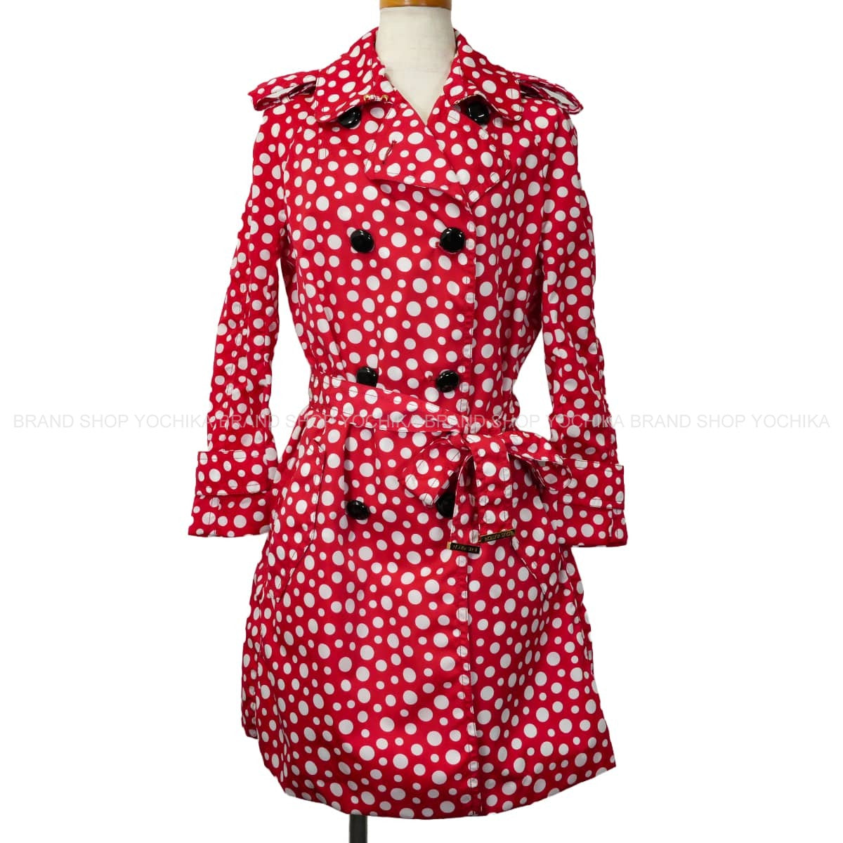 [Pre-loved] LOUIS VUITTON Trench coat LV×YK Yayoi Kusama Infinity Dots Red/Blanc (White) Nylon/Silk #36 (155 / 84A) Gold HW[LIKE NEW][Authentic]