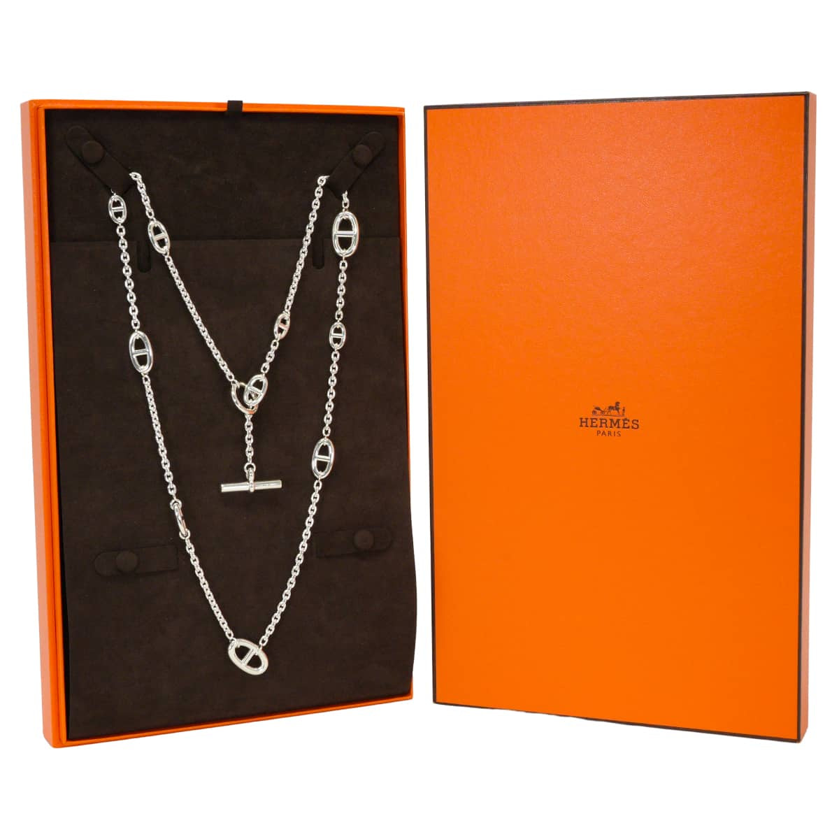 HERMES necklace Long Farandole Chaine d'Ancre 80 Silver Silver925 (SV925 Ag925)[EXCELLENT][Authentic]