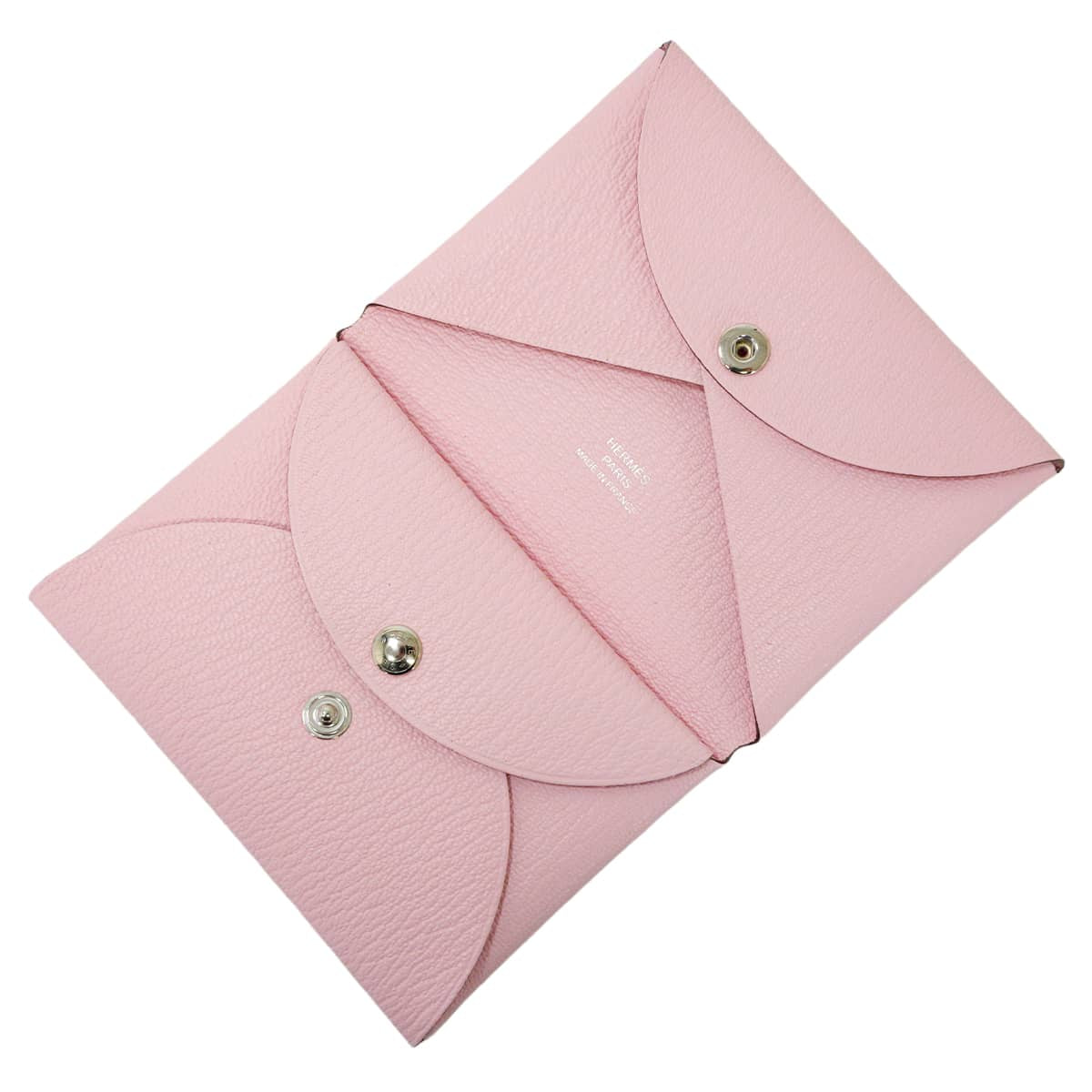 HERMES card holder Calvi Duo Rose Sakura Chevre Mysore Silver HW Stamp W[EXCELLENT][Authentic]