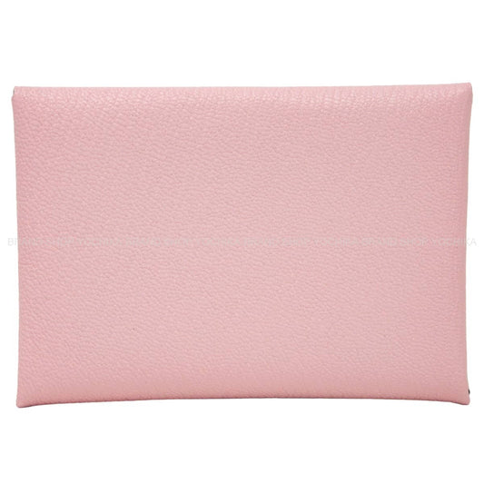 HERMES card holder Calvi Duo Rose Sakura Chevre Mysore Silver HW Stamp W[EXCELLENT][Authentic]