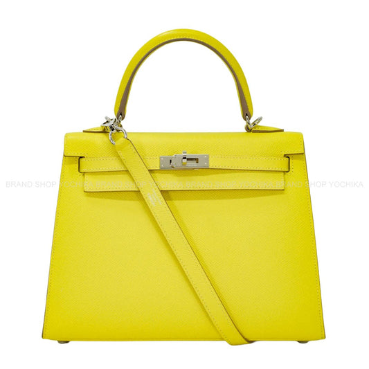 [Pre-loved] HERMES Shoulder bag Kelly25 Sellier Lime Veau Epsom Silver HW Stamp B[LIKE NEW][Authentic]