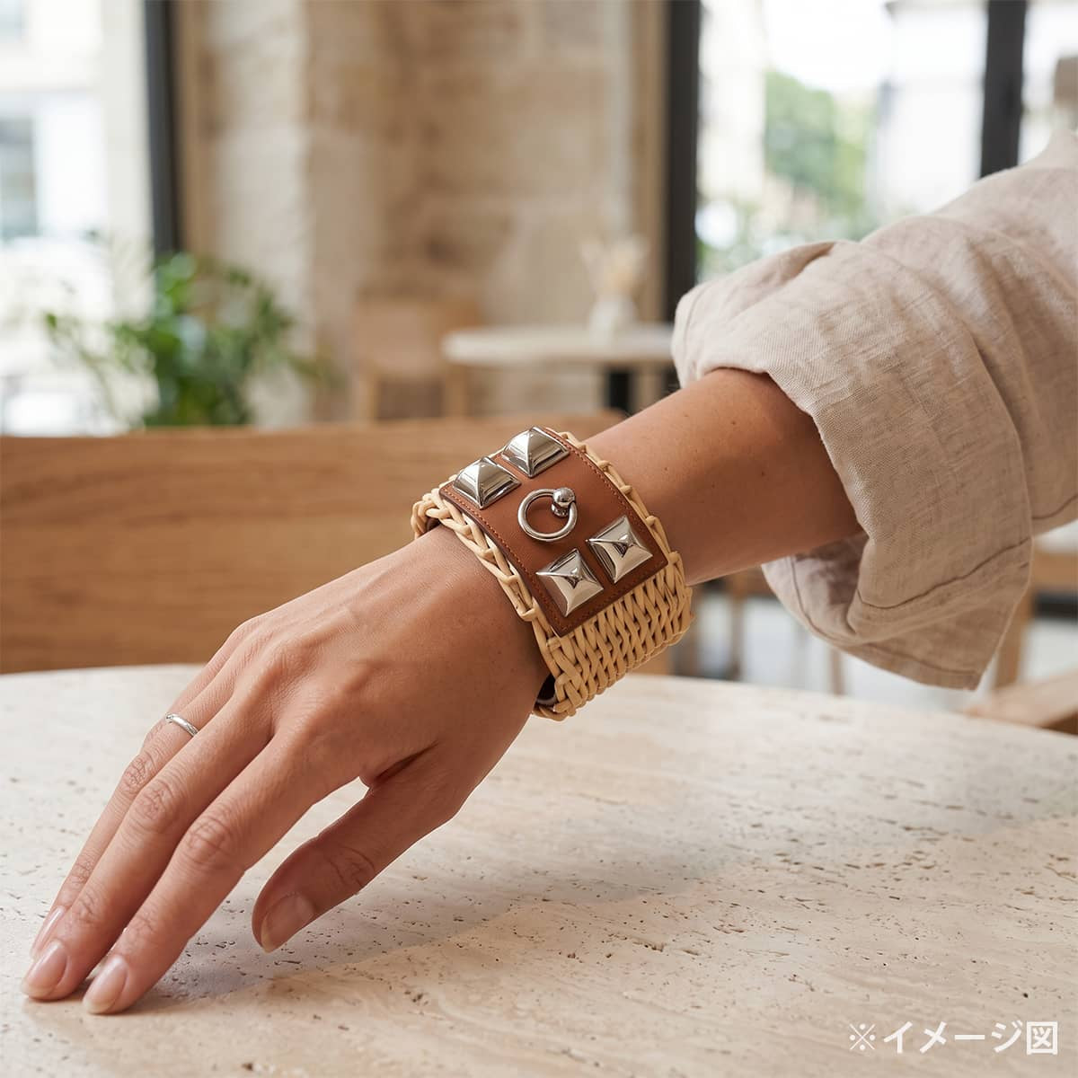 [Pre-loved] HERMES bracelet Collier de Chien Medor Picnic Bangle Fauve Veau Barenia Rattan Silver HW Stamp X[LIKE NEW][Authentic]
