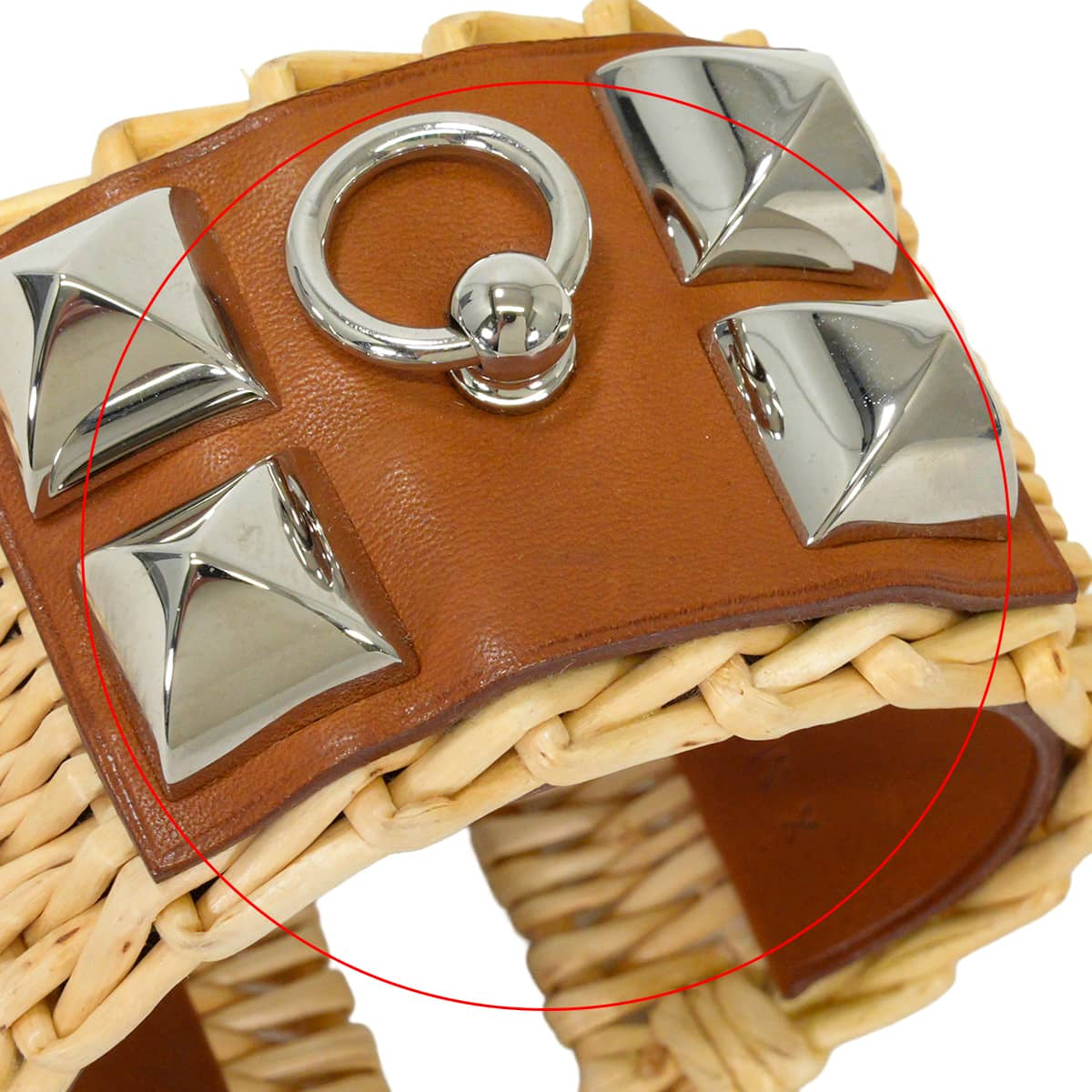 [Pre-loved] HERMES bracelet Collier de Chien Medor Picnic Bangle Fauve Veau Barenia Rattan Silver HW Stamp X[LIKE NEW][Authentic]