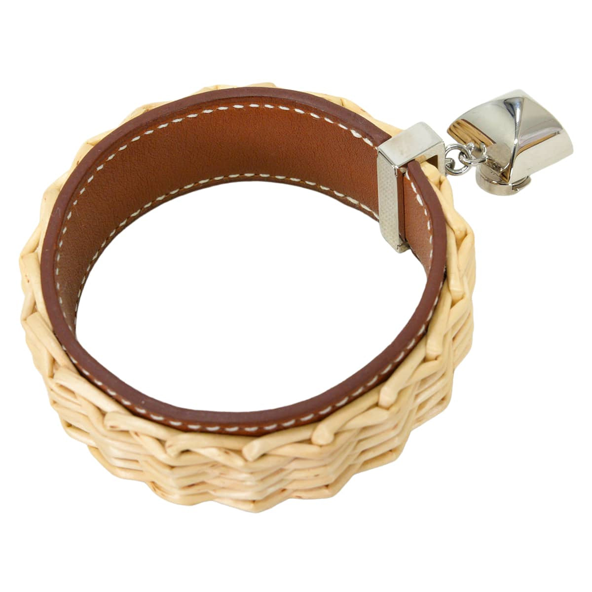 HERMES pierced earring Collier de Chien Medor Picnic GM Fauve Veau Barenia Rattan Silver HW[EXCELLENT][Authentic]