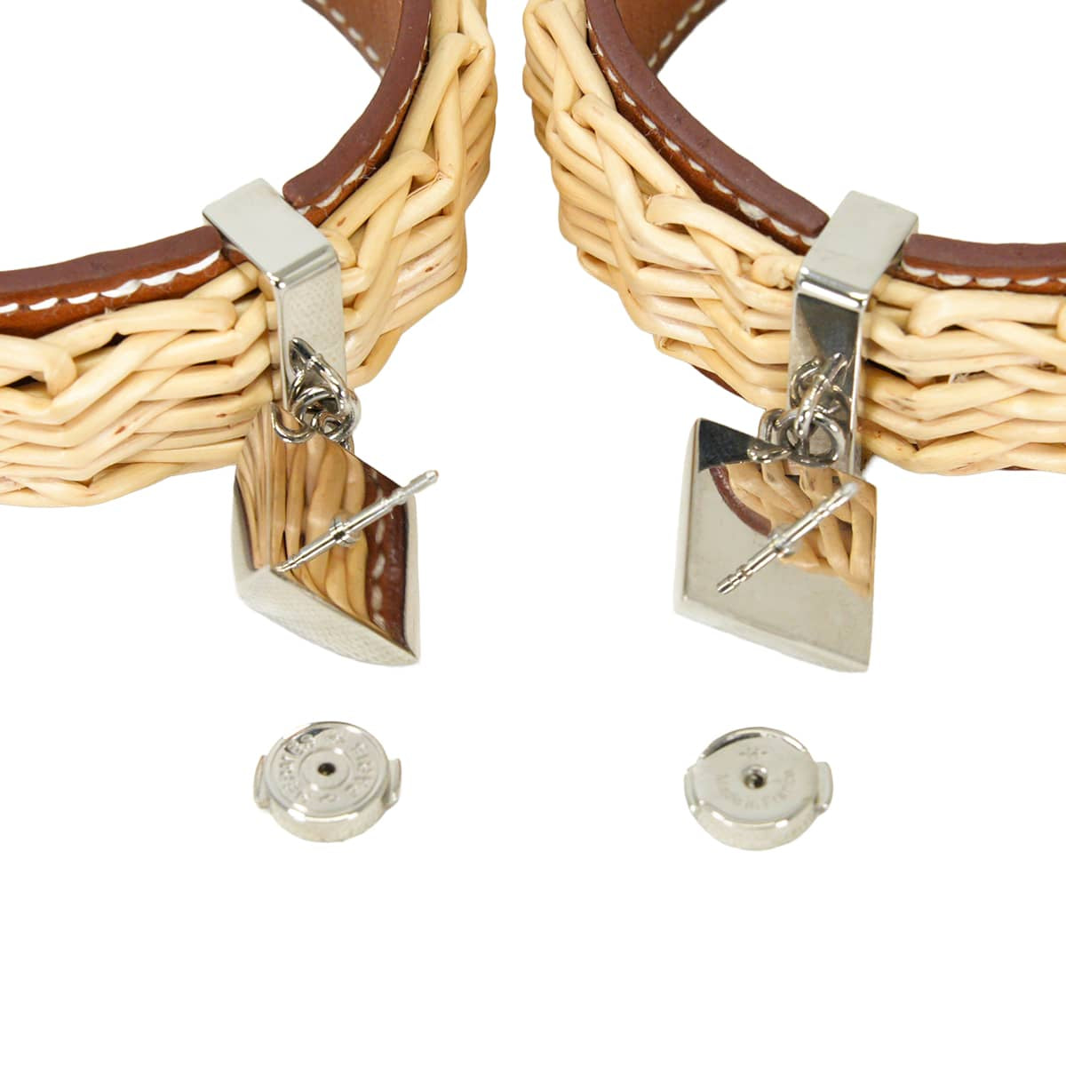HERMES pierced earring Collier de Chien Medor Picnic GM Fauve Veau Barenia Rattan Silver HW[EXCELLENT][Authentic]