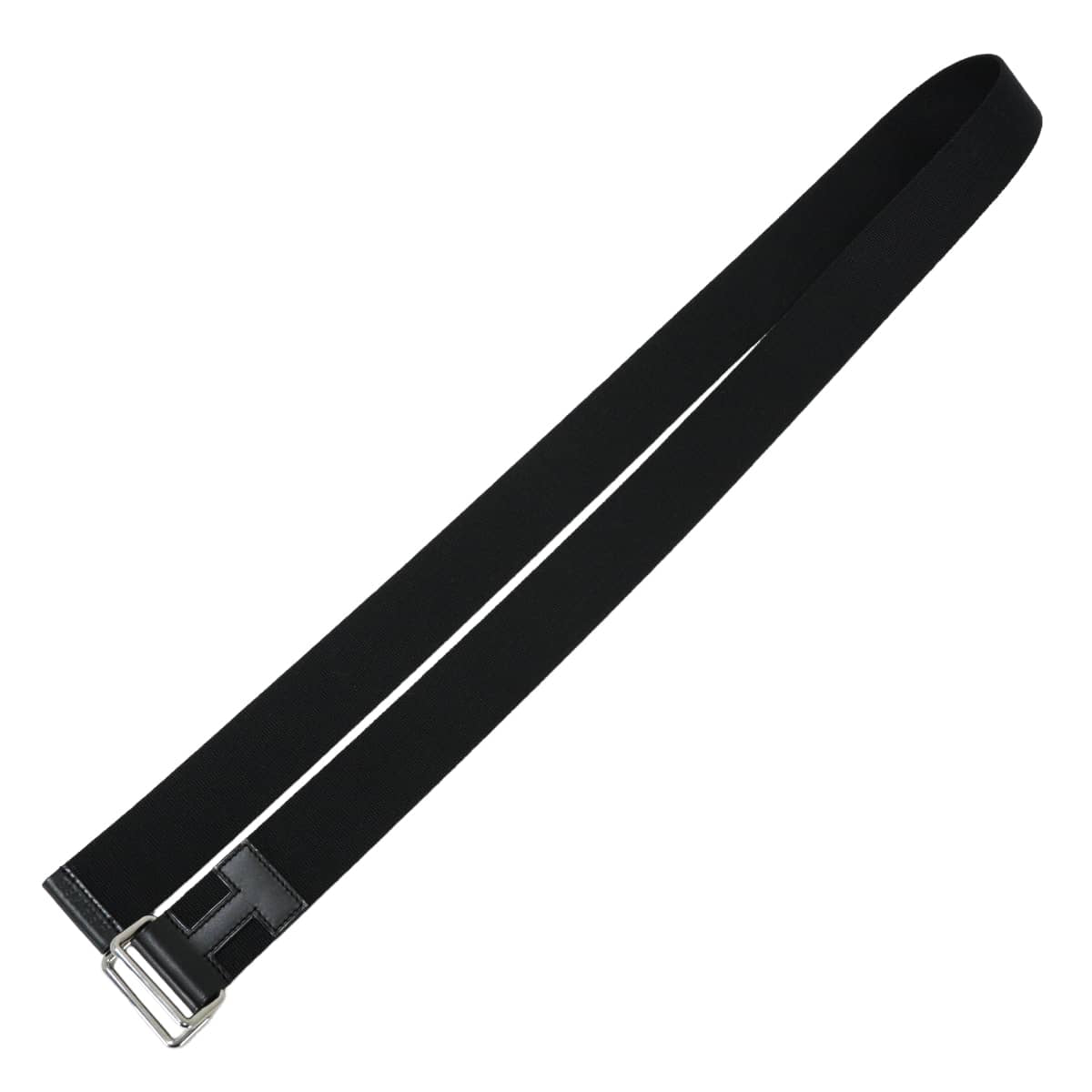 HERMES belt Nomade 40 Noir (Black) Toile H/Vache Hunter #L Silver HW Stamp Z[EXCELLENT][Authentic]