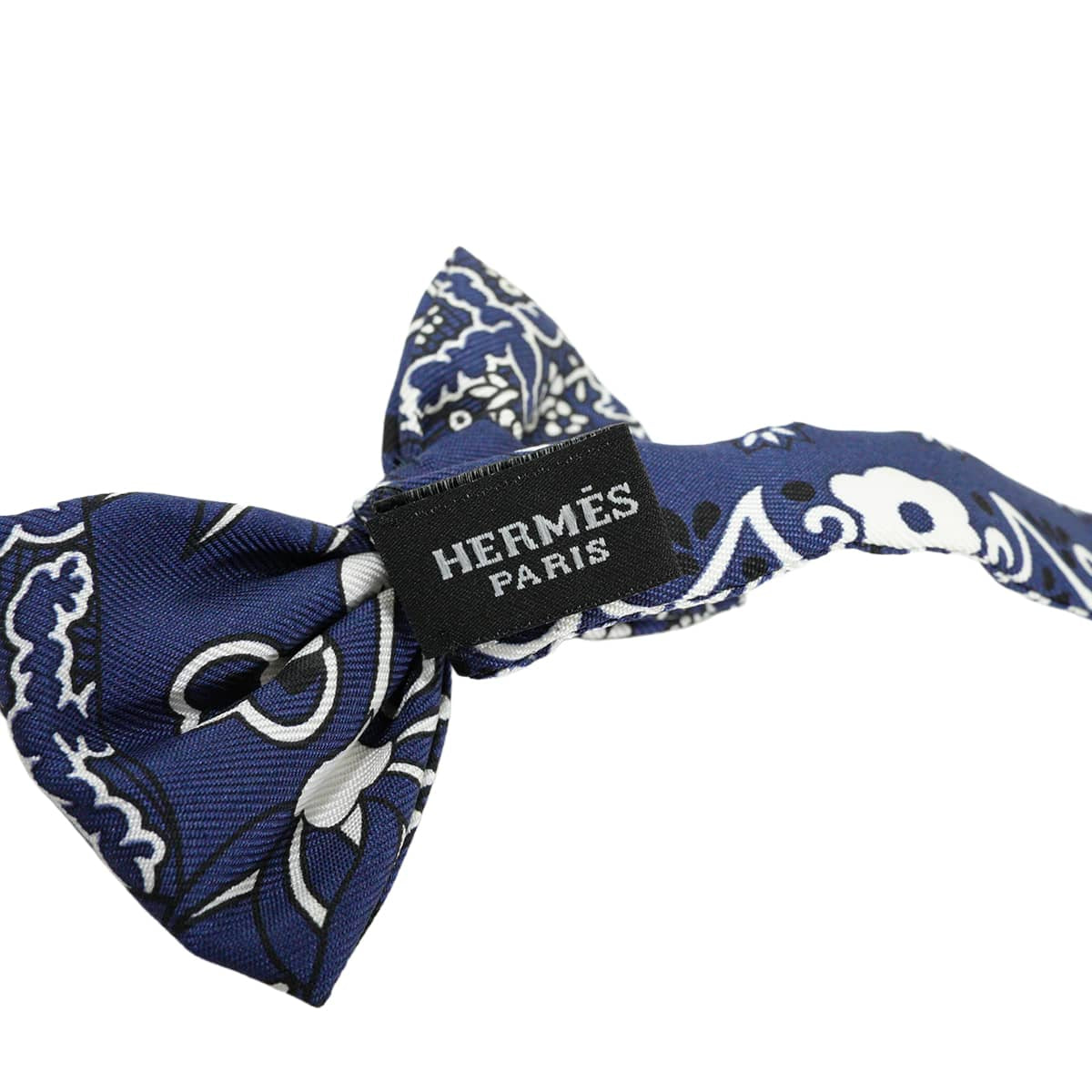 HERMES tie Bow Tie Papillon Fleurs et Papillons de Tissus Marine/Blanc (White)/Noir (Black) Silk100%[EXCELLENT][Authentic]