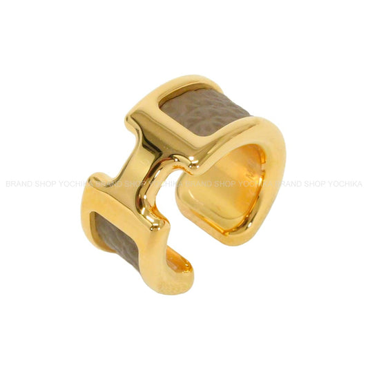 HERMES pierced earring Olympe PM ear cuff Etoupe Veau Epsom Gold HW[EXCELLENT][Authentic]