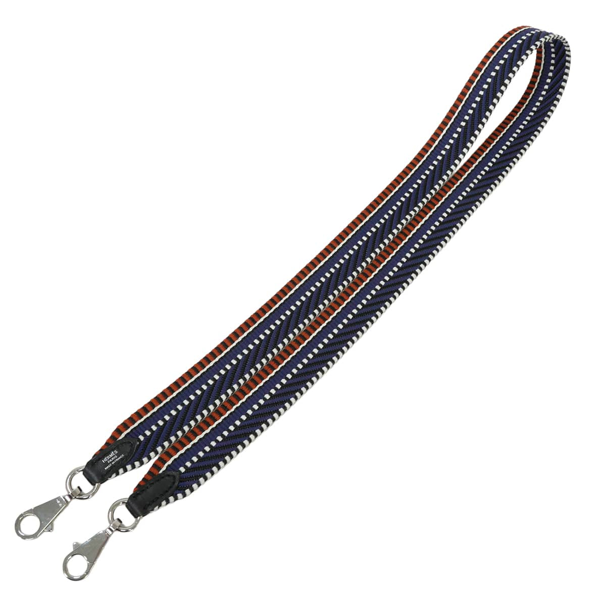 [Pre-loved] HERMES shoulder strap Bandouliere 25mm 85cm Sangle CavaleBlue ink/Cuivel/Black/White Toile/Veau Swift Silver HW Stamp C[LIKE NEW][Authentic]