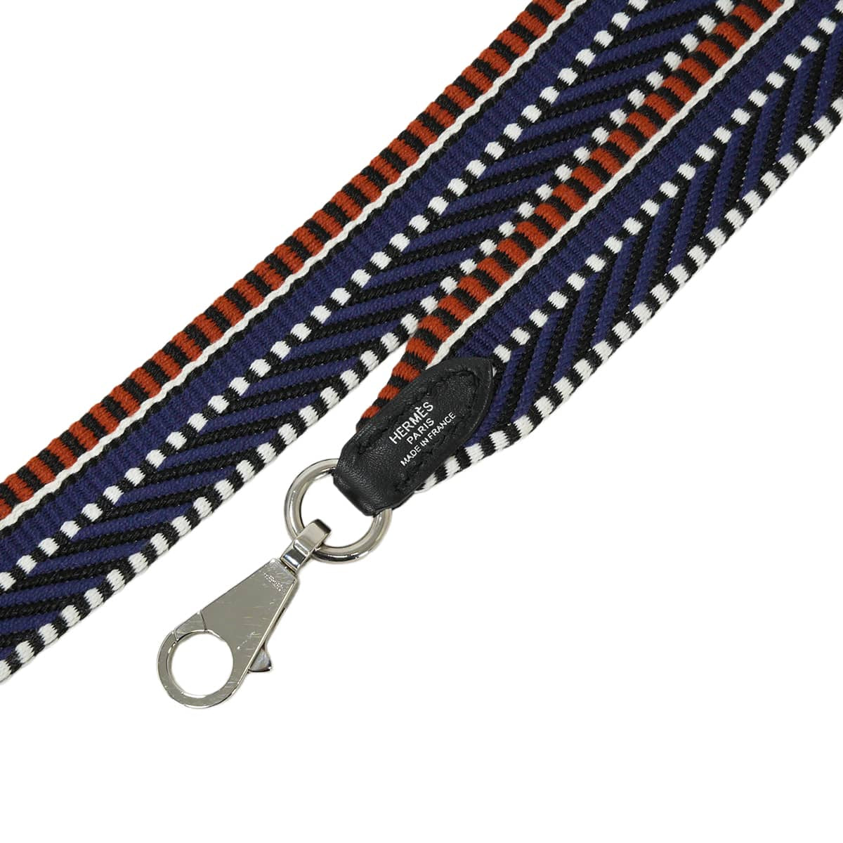 [Pre-loved] HERMES shoulder strap Bandouliere 25mm 85cm Sangle CavaleBlue ink/Cuivel/Black/White Toile/Veau Swift Silver HW Stamp C[LIKE NEW][Authentic]