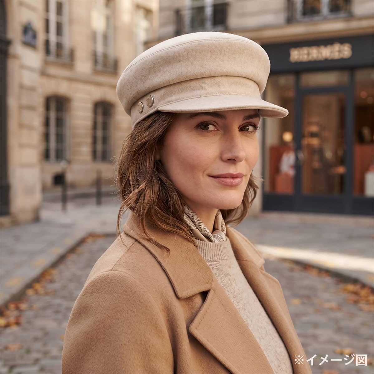 [Pre-loved] HERMES Casquette Hat Sellier buttons Deauville Beige Cashmere Silver HW[LIKE NEW][Authentic]