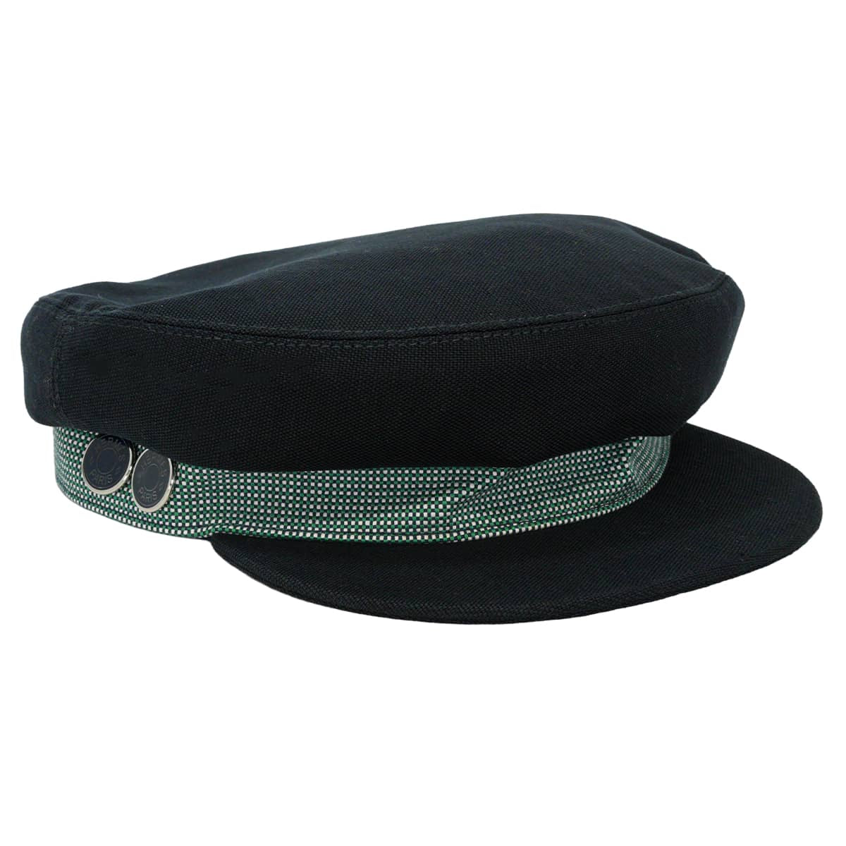 [Pre-loved] HERMES Casquette Casquette Sellier buttons Cavale pop MarineVert/Blanc(White) Linen Cotton/Polyurethane Silver HW[LIKE NEW][Authentic]