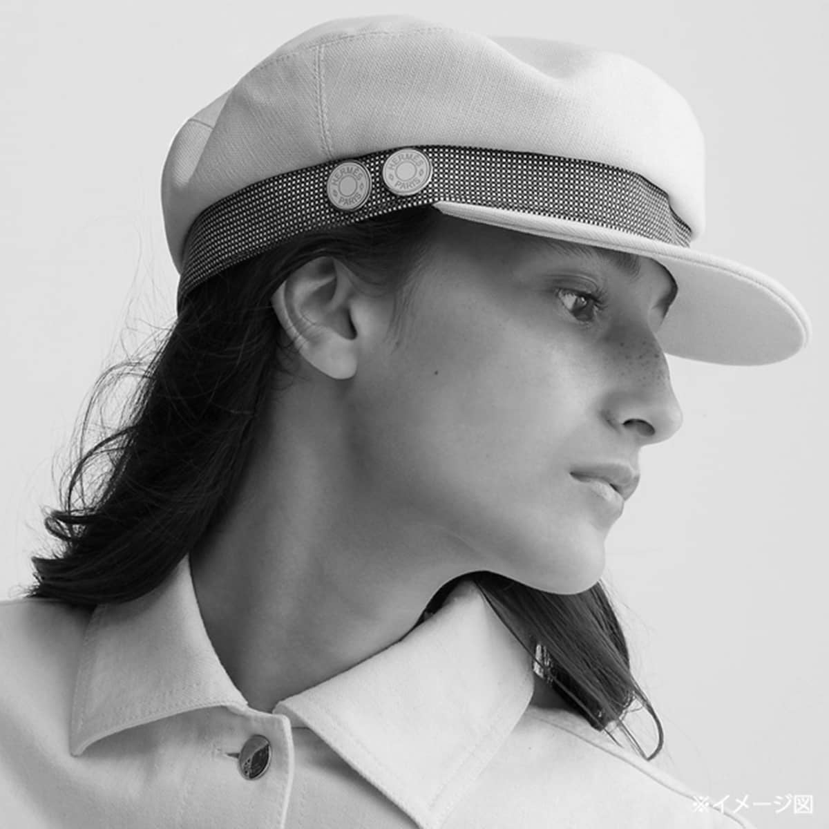 [Pre-loved] HERMES Casquette Casquette Sellier buttons Cavale pop MarineVert/Blanc(White) Linen Cotton/Polyurethane Silver HW[LIKE NEW][Authentic]