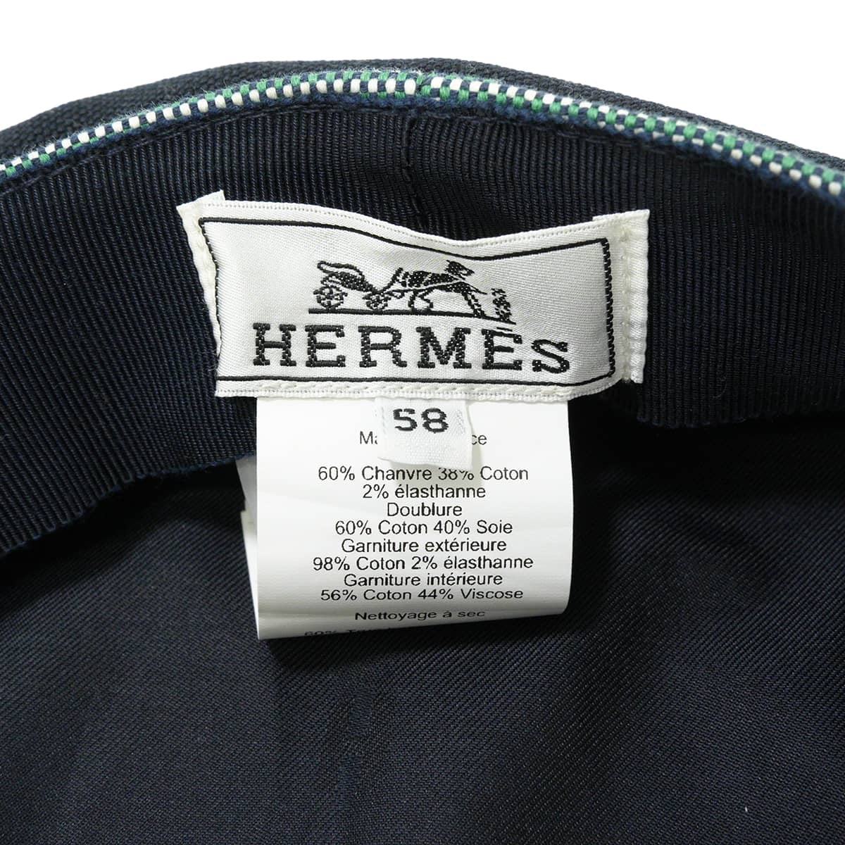 [Pre-loved] HERMES Casquette Casquette Sellier buttons Cavale pop MarineVert/Blanc(White) Linen Cotton/Polyurethane Silver HW[LIKE NEW][Authentic]