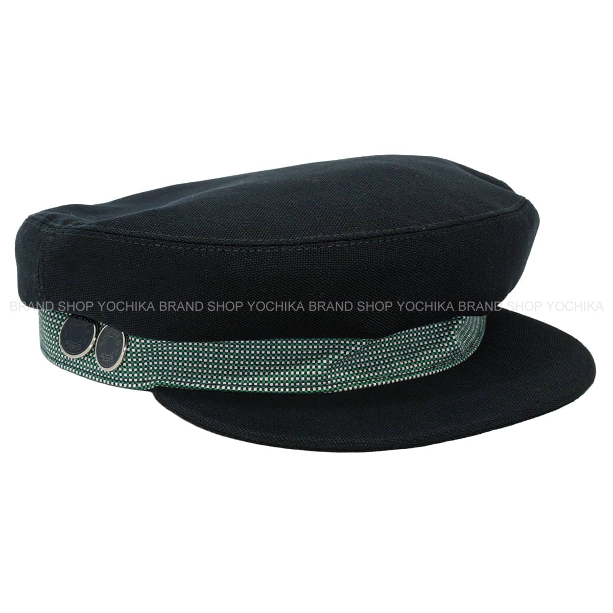 [Pre-loved] HERMES Casquette Casquette Sellier buttons Cavale pop MarineVert/Blanc(White) Linen Cotton/Polyurethane Silver HW[LIKE NEW][Authentic]