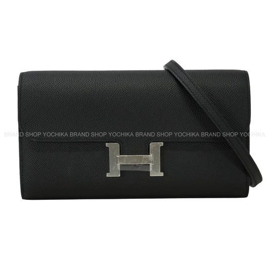 HERMES long wallet Constance Long wallet To Go Noir (Black) Veau Epsom Silver HW Stamp U[EXCELLENT][Authentic]