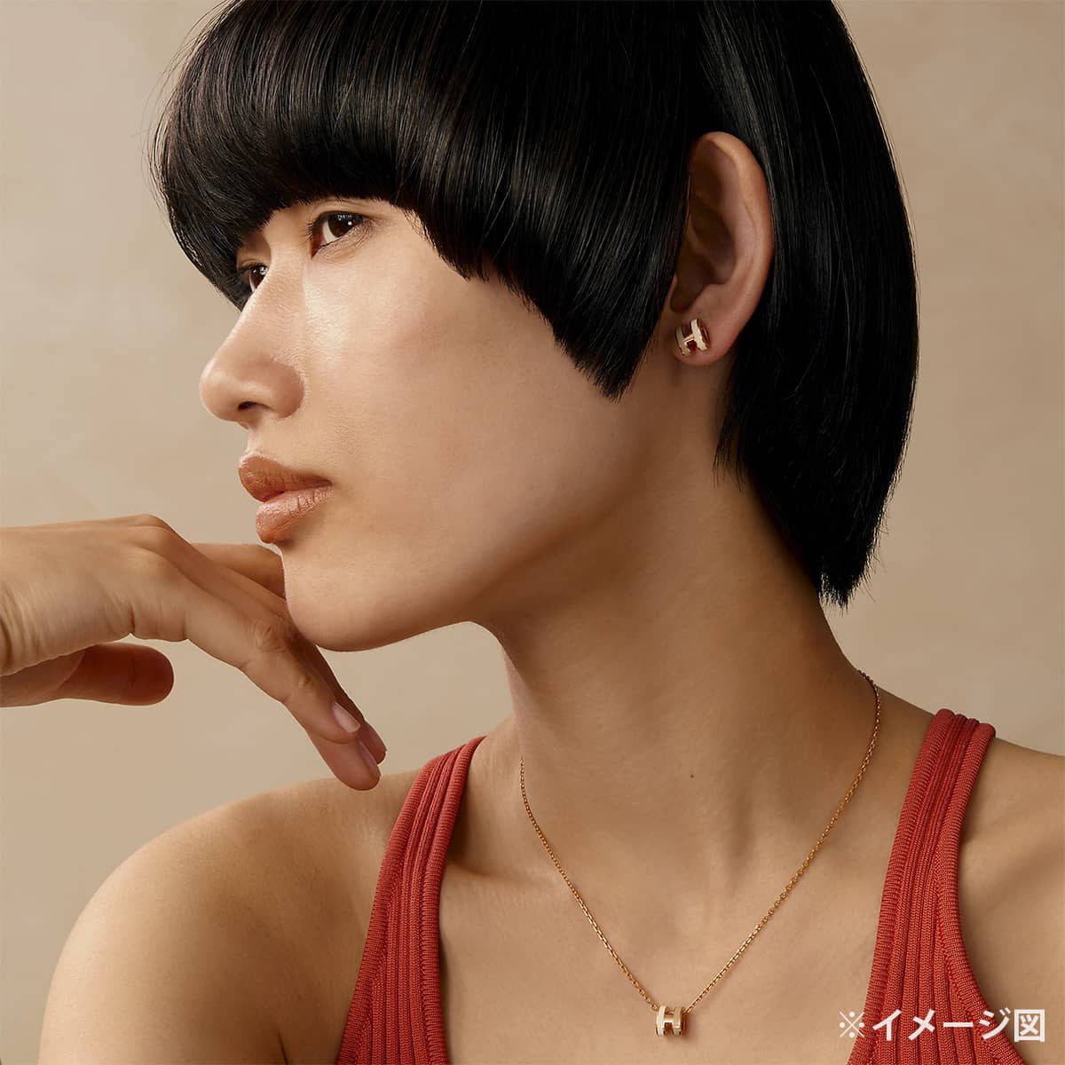HERMES necklace Mini Pop H Pendant Rocabar Blanc (White)/Marron Grace Rose Gold plated/Lacquer Matte Rose Gold HW[BRAND NEW][Authentic]