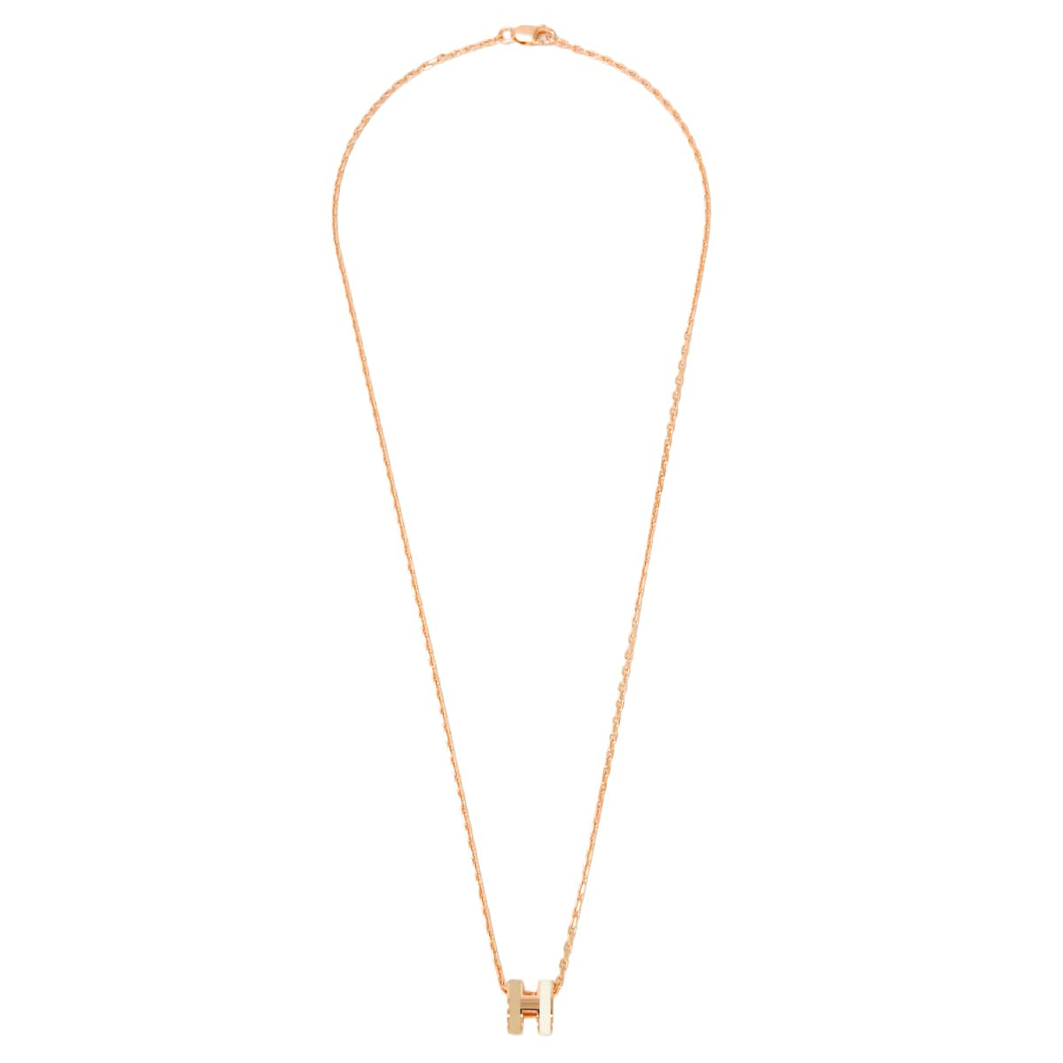 HERMES necklace Mini Pop H Pendant Rocabar Blanc (White)/Marron Grace Rose Gold plated/Lacquer Matte Rose Gold HW[BRAND NEW][Authentic]
